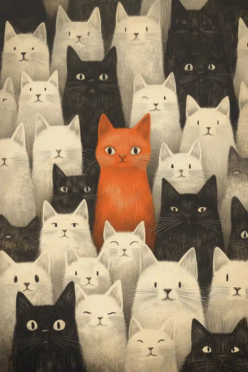 Pencil Cats with Colored Center Midjourney提示词