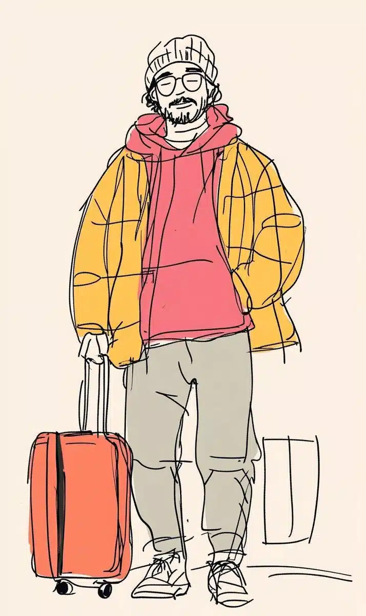 Minimalist Vector Man with Suitcase Midjourney提示词