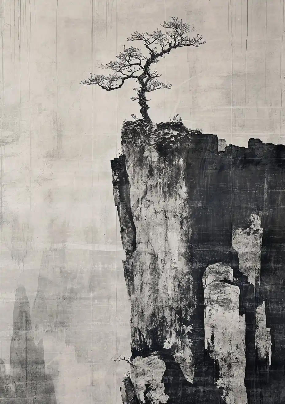 Minimalist Chinese Cliffs Midjourney提示词