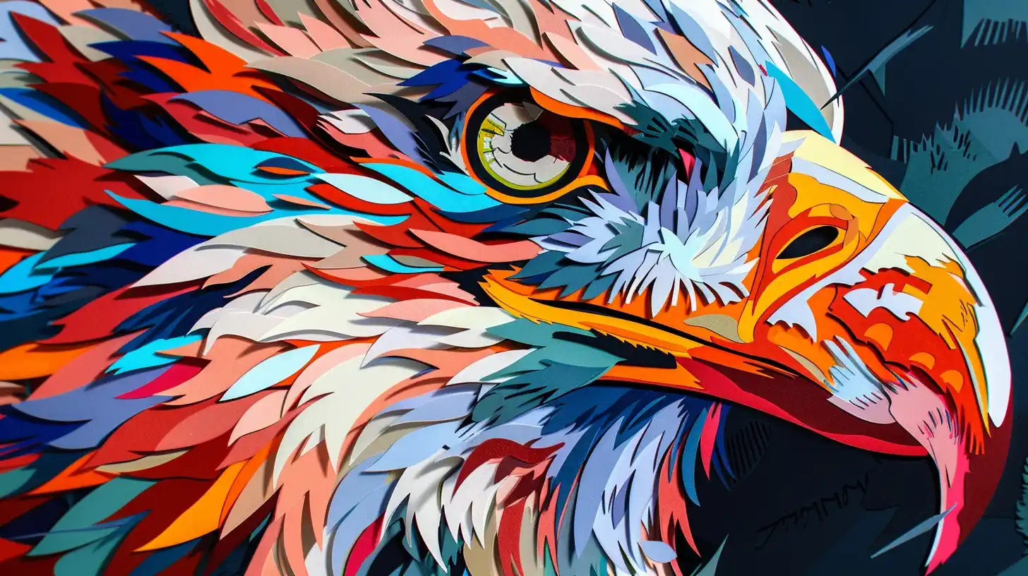 Colorful Papercut Eagle Portrait Midjourney提示词
