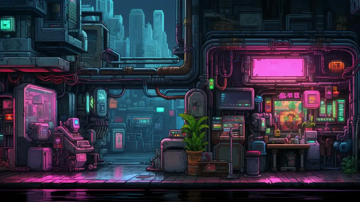 Cyberpunk Pixel Quest Midjourney提示词