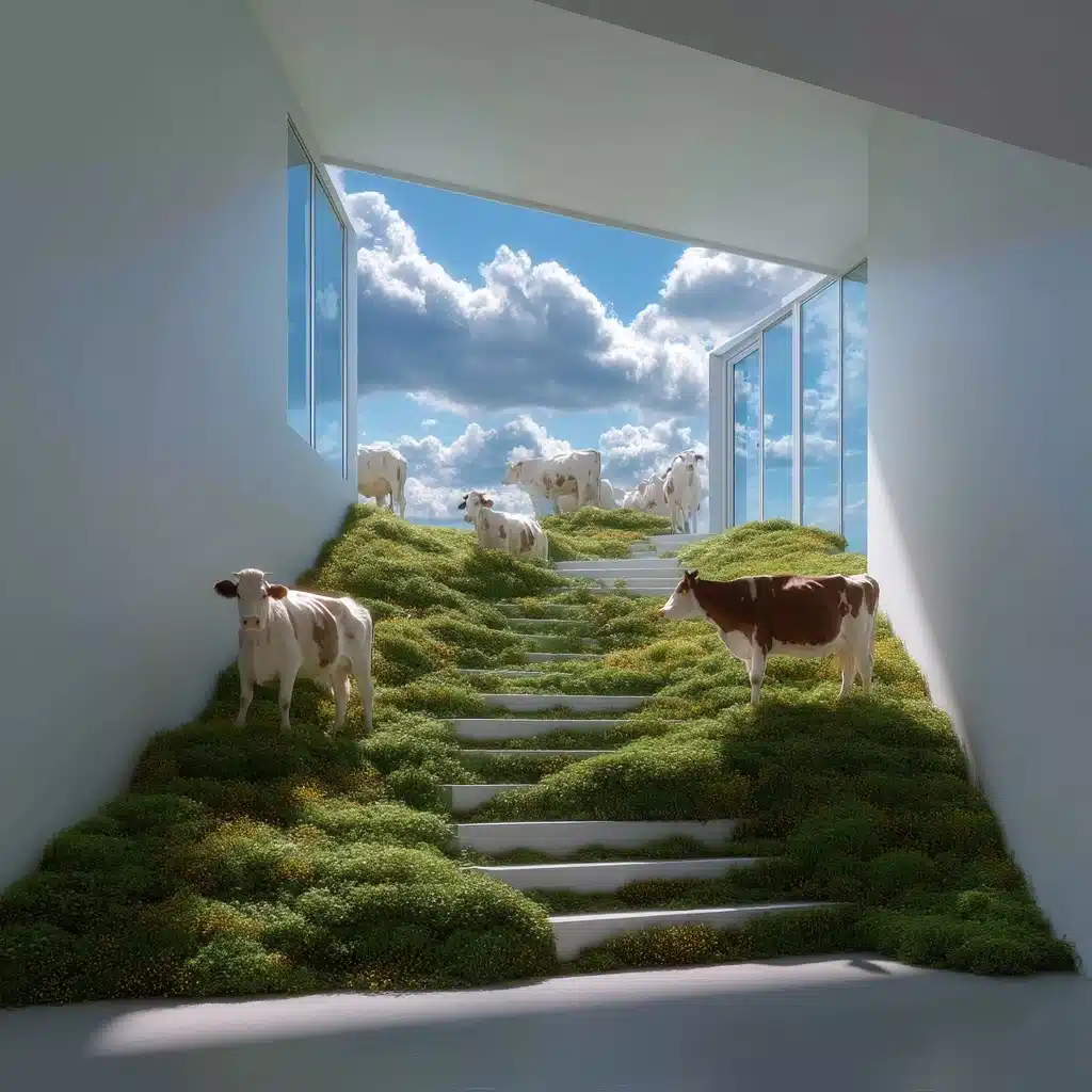 Grassland Staircase with Livestock Midjourney提示词
