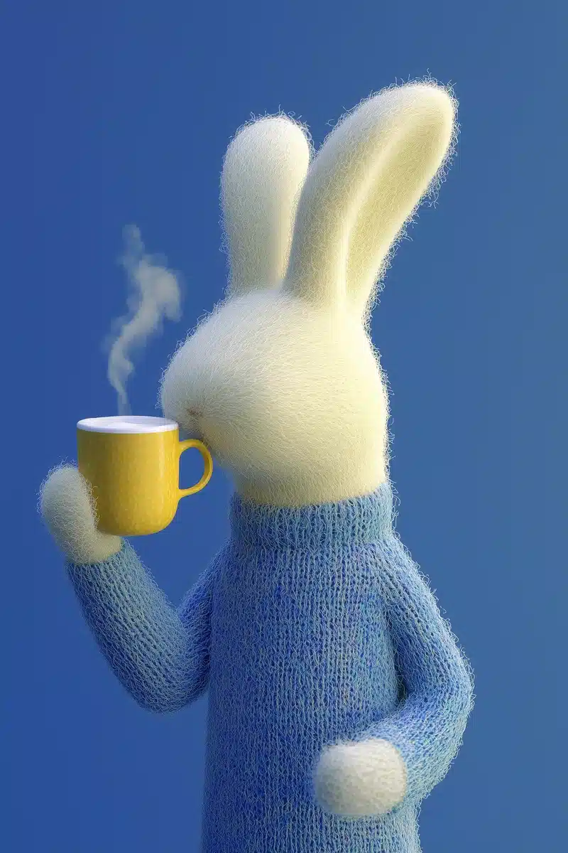 Coffee-Drinking Rabbit Illustration Midjourney提示词