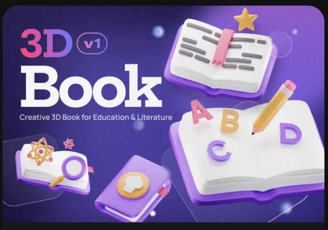Bookly - Books & School Stationery 3D Icon
