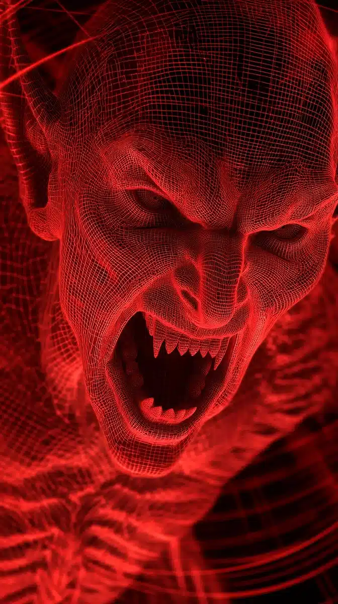 Wireframe Vampire in Red Light Midjourney提示词