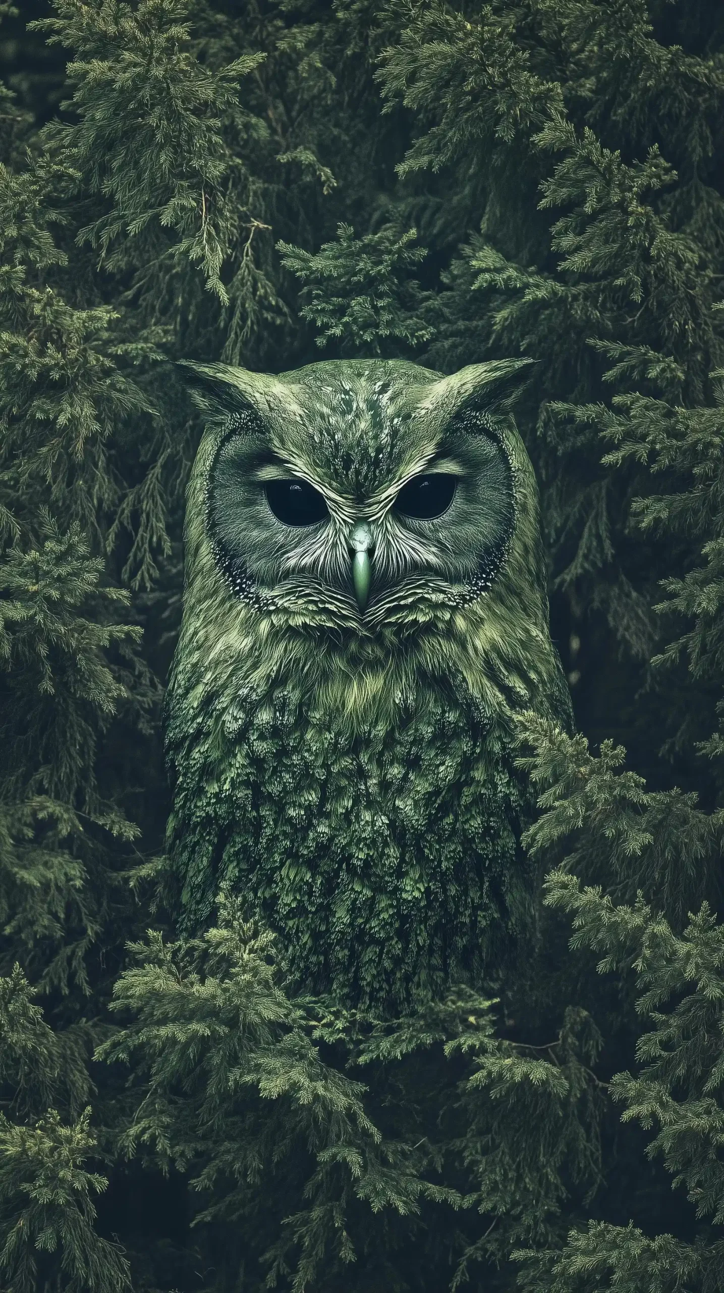 Camouflaged Green Owl Photography Midjourney提示词