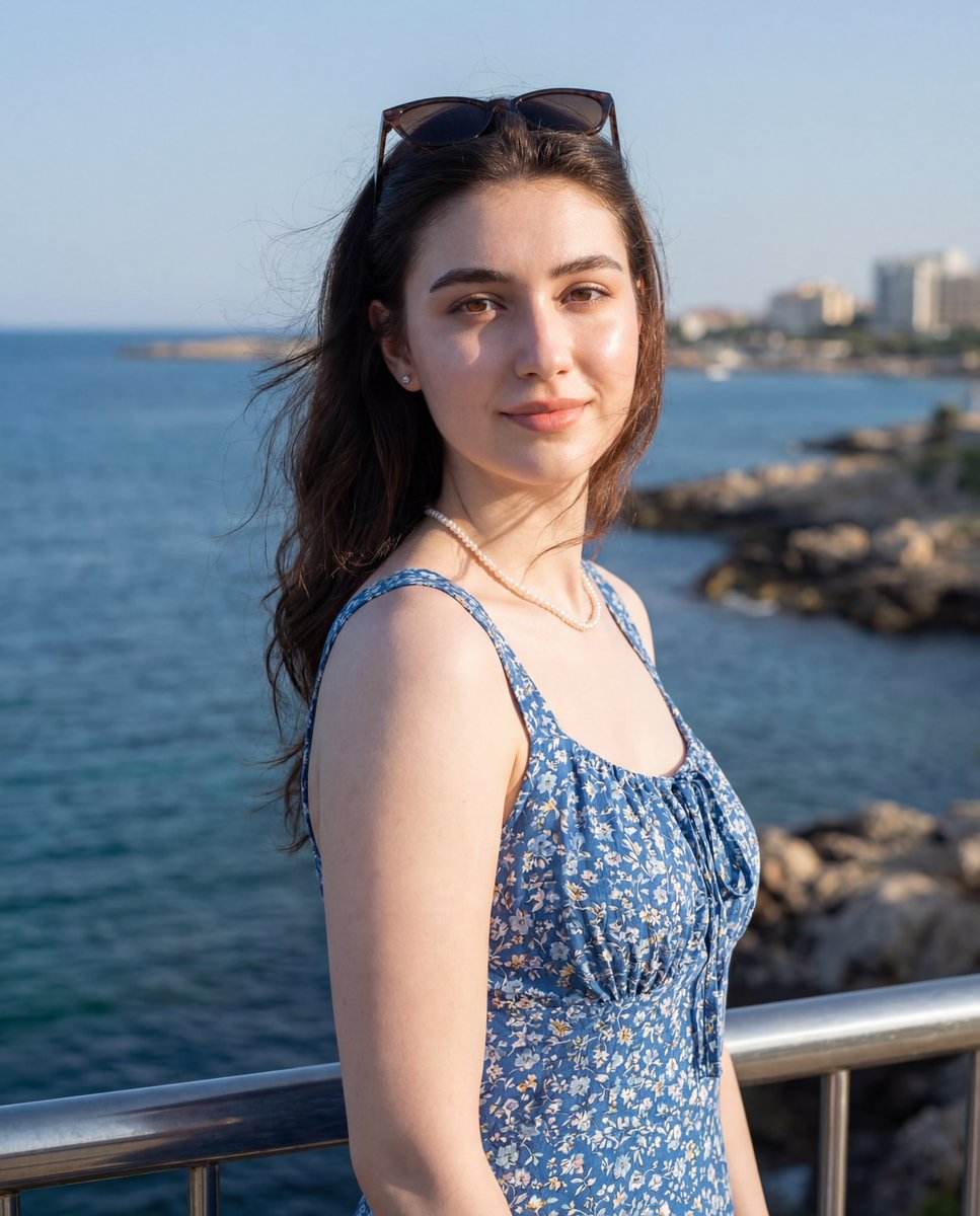 Summer Portrait of Woman in Floral Dress by the Sea Nano Banana提示词