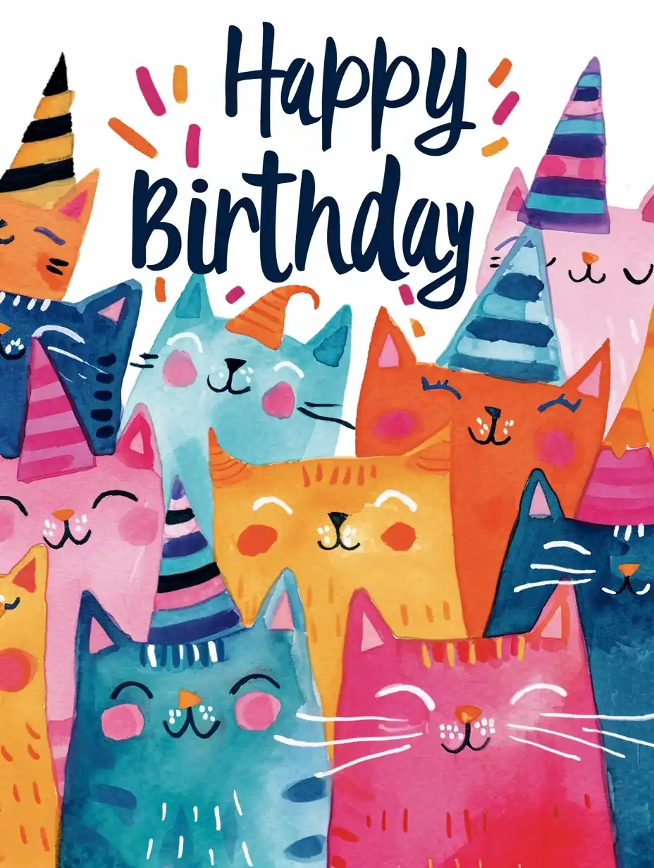 Colorful Cat Birthday Bash Midjourney提示词