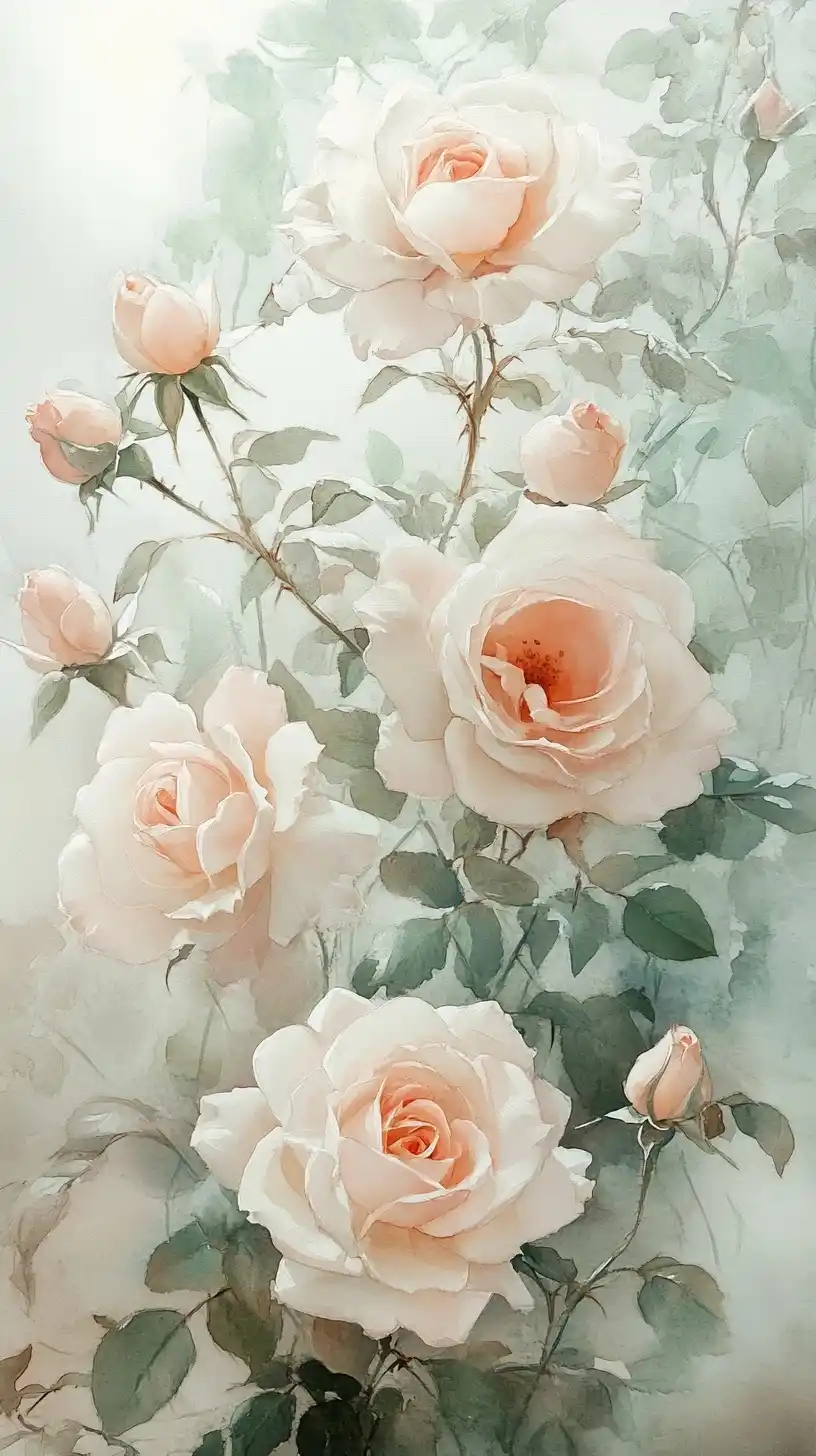 Watercolor Roses in Pastels Midjourney 提示词生成效果