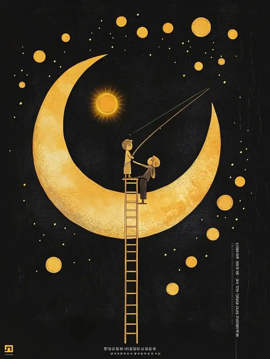 Moonlit Fishing Poster Midjourney提示词