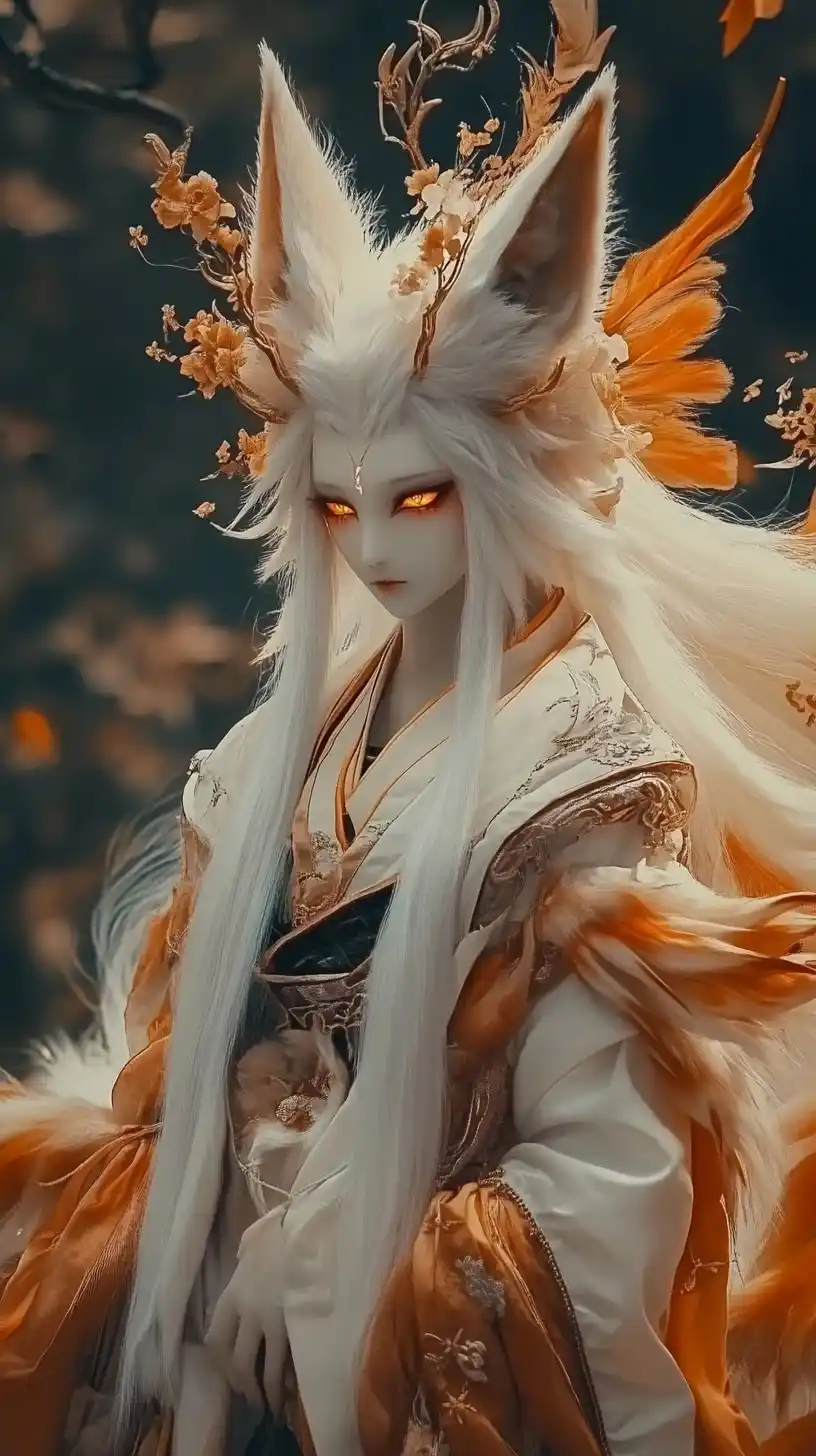 Mystical Nine-Tailed Fox Illustration Midjourney提示词