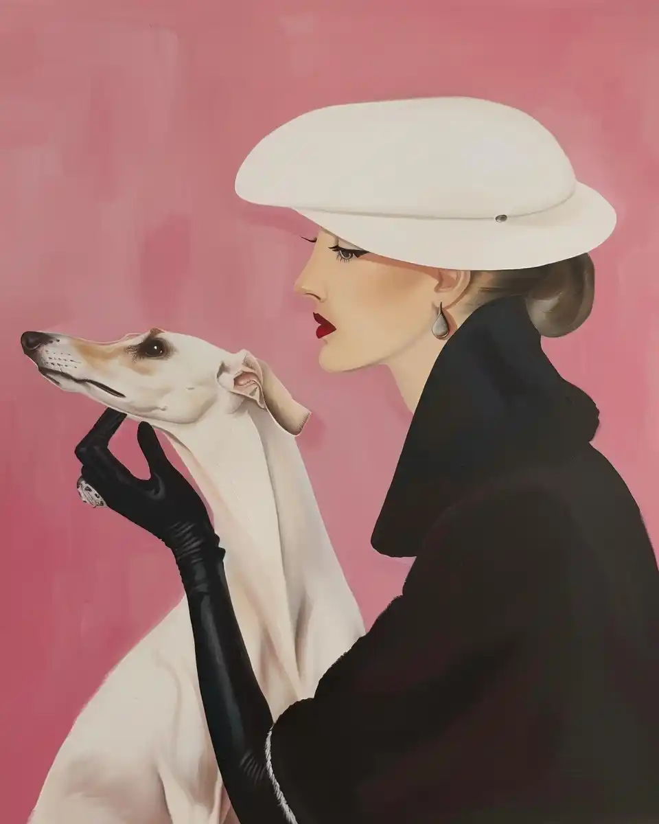 Elegant Greyhound Oil Portrait Midjourney提示词