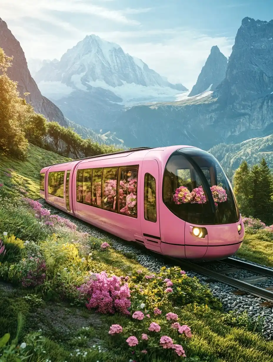 Photorealistic Train in Alps Midjourney提示词