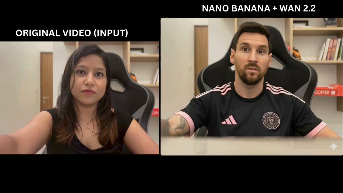 AI Video Transformation: Woman to Messi Comparison Nano Banana提示词