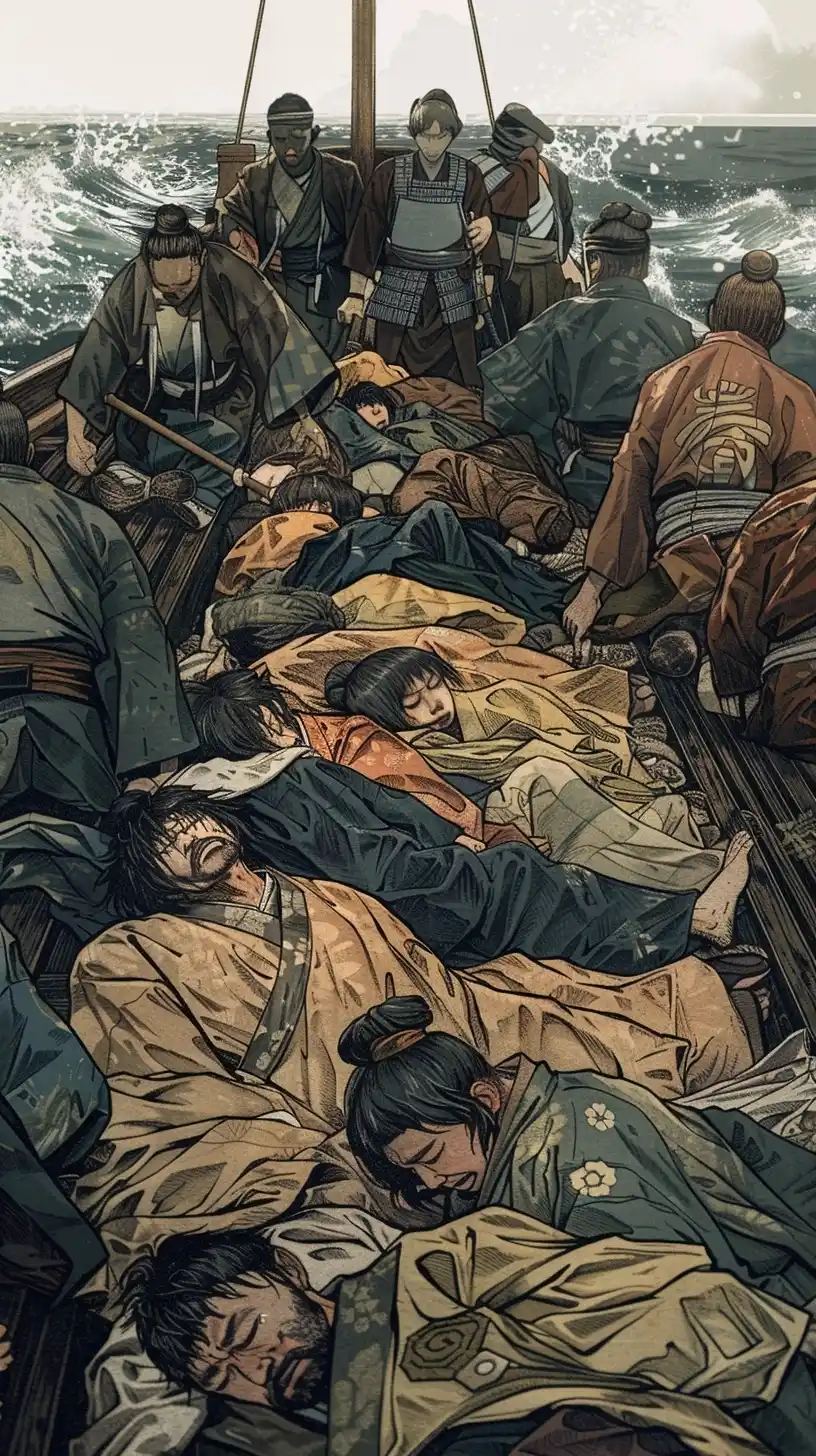Realistic Edo Prisoners Boat Midjourney提示词