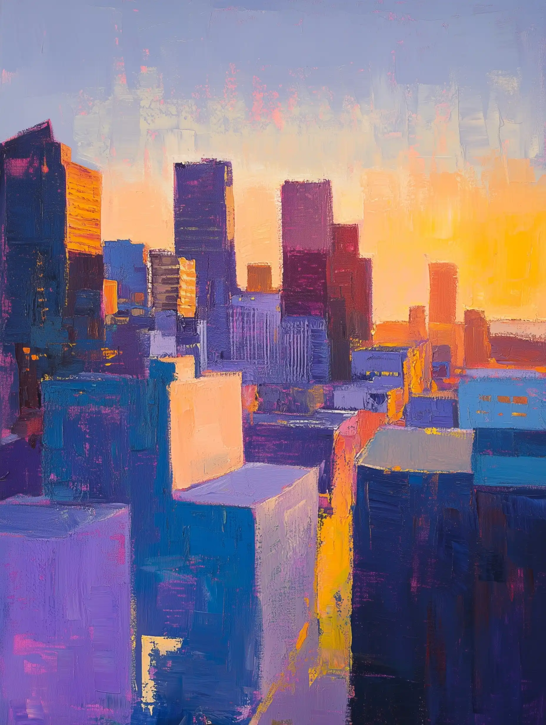 Abstract Urban Skyline Painting Midjourney提示词