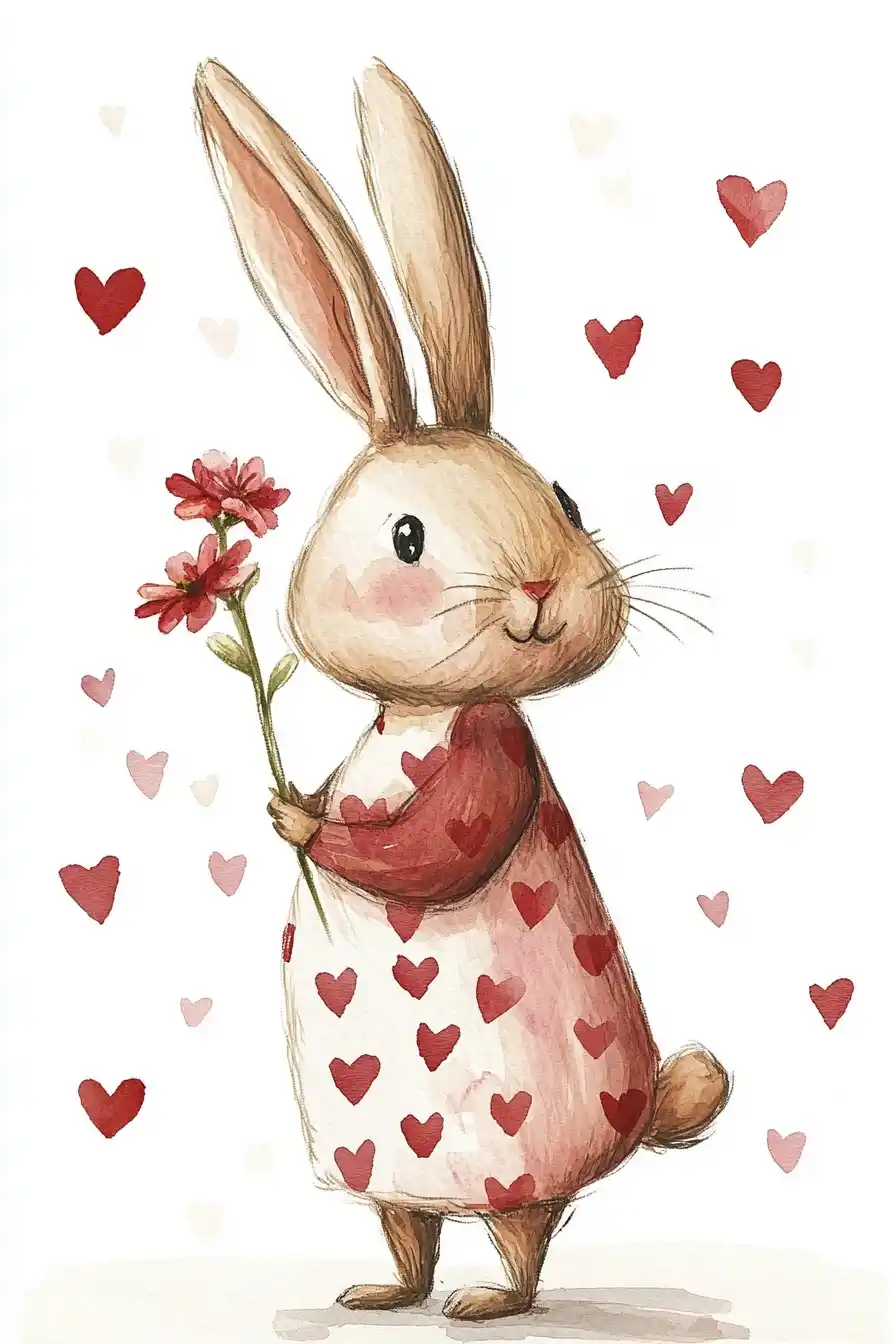 Vintage Bunny with Flower Midjourney提示词