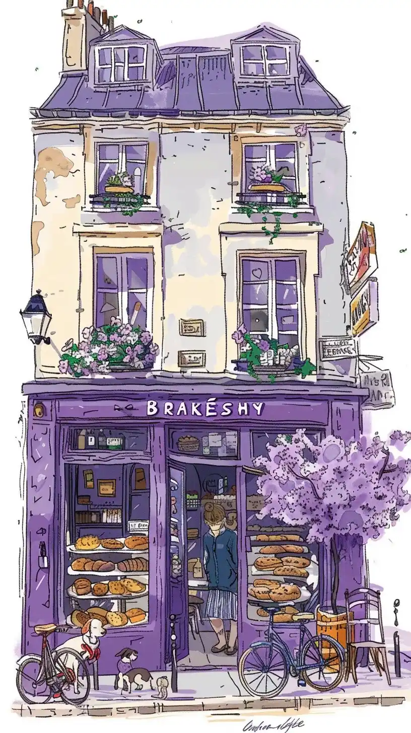 Cute Bakery Scene Hand-drawn Midjourney提示词
