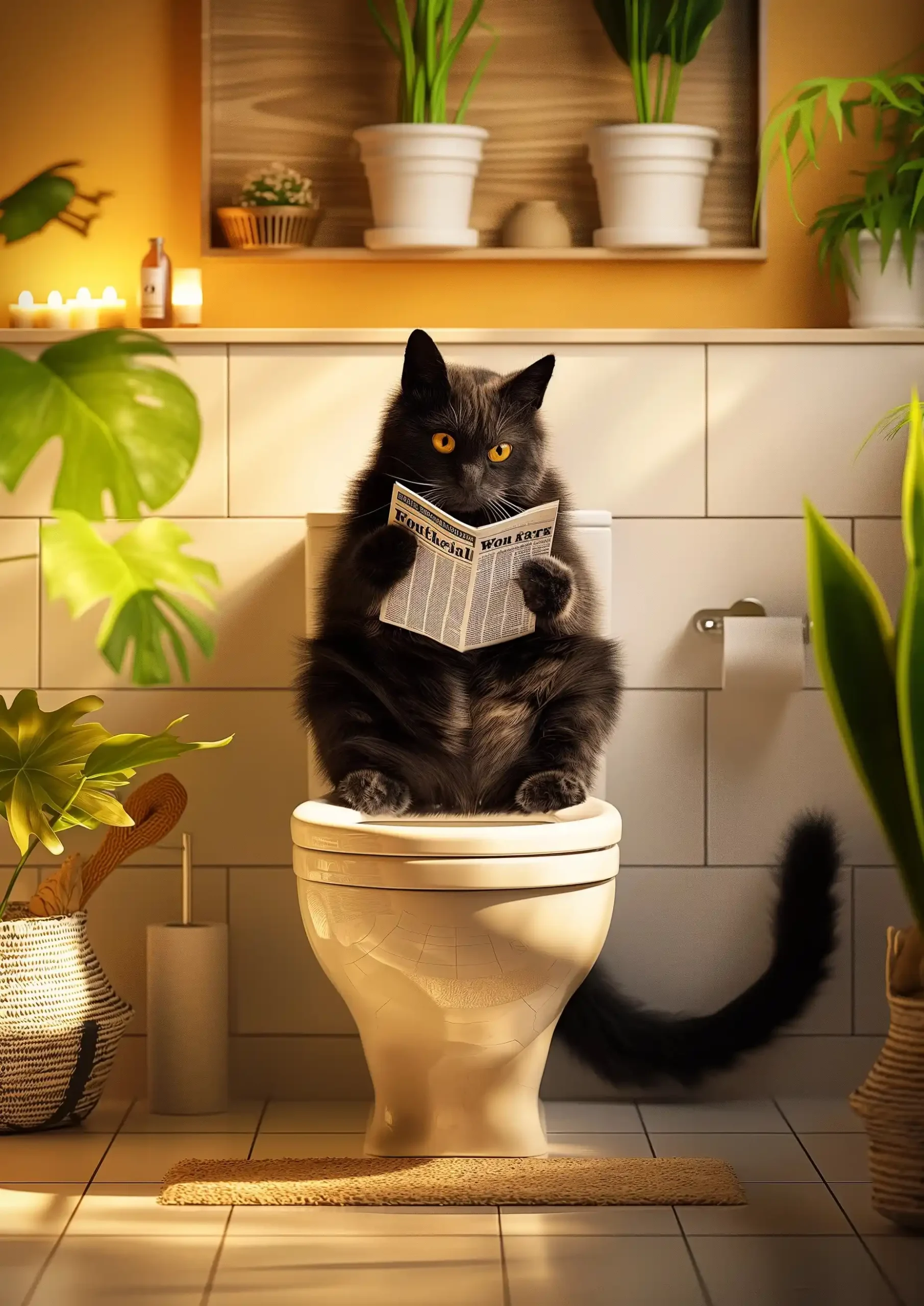 Modern Cat on Toilet Midjourney提示词
