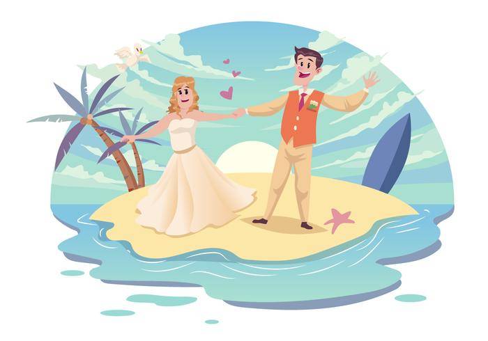 海滩婚礼夫妇矢量