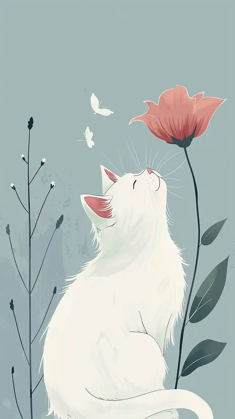 Minimalist Cat and Flower Midjourney提示词