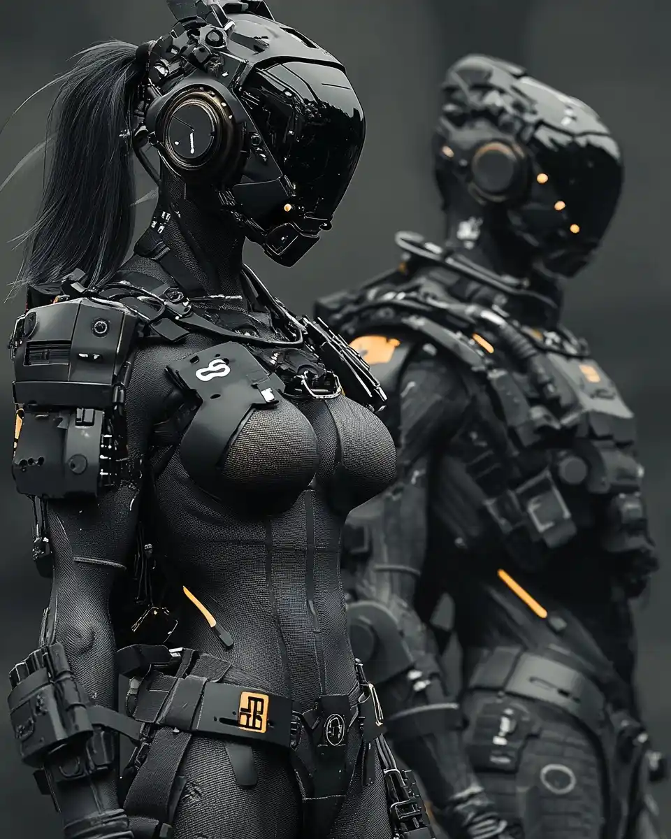 Cyberpunk Robots in 3D Midjourney提示词
