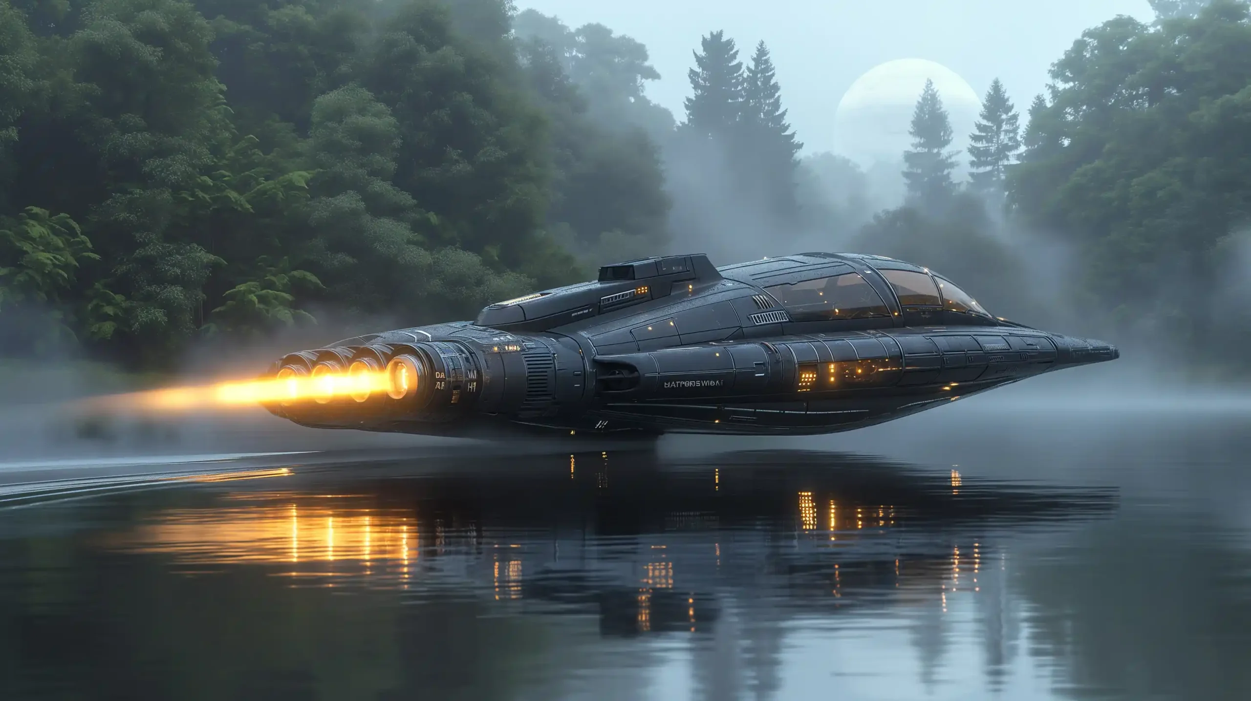 Reflective Black Spaceship Soaring Midjourney提示词