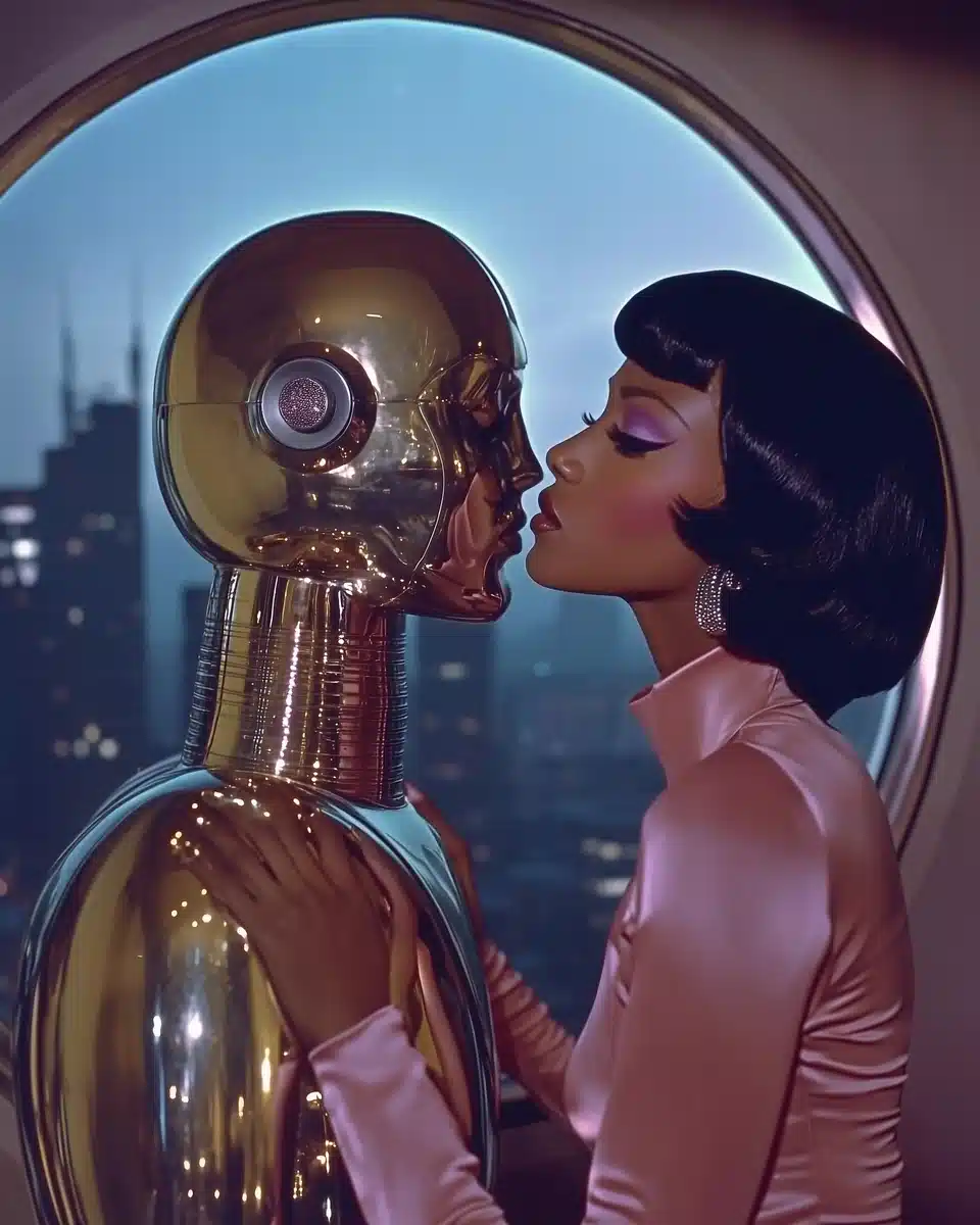 Retro-Futuristic Model and Robot Midjourney提示词