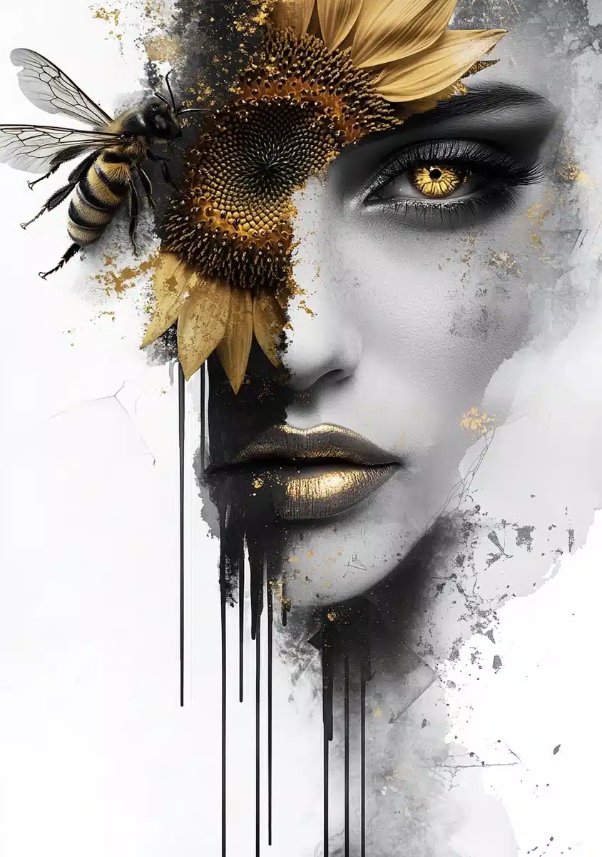 Polygonal Woman with Sunflower Midjourney提示词