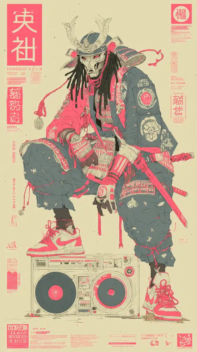 Samurai Rapper Magazine Poster Midjourney提示词