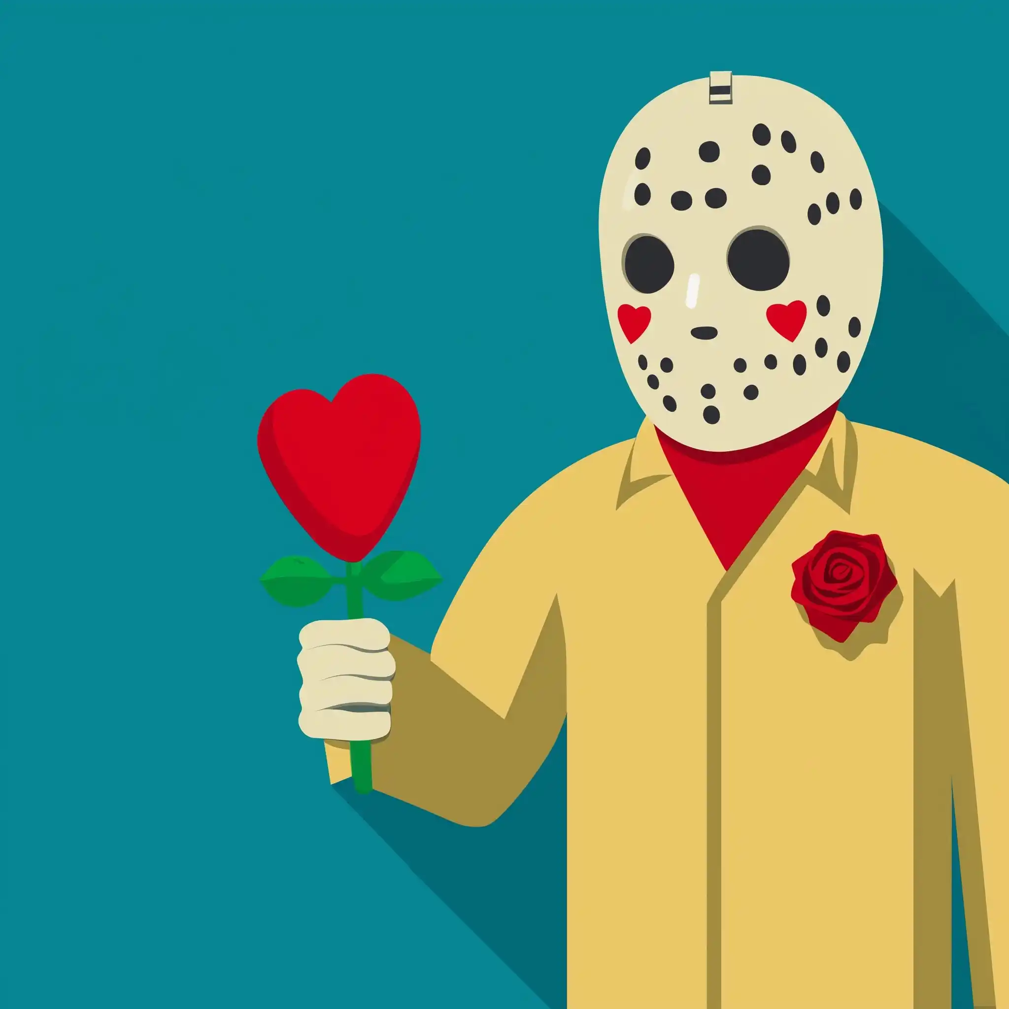Jason Voorhees in Love Flat Color Midjourney提示词