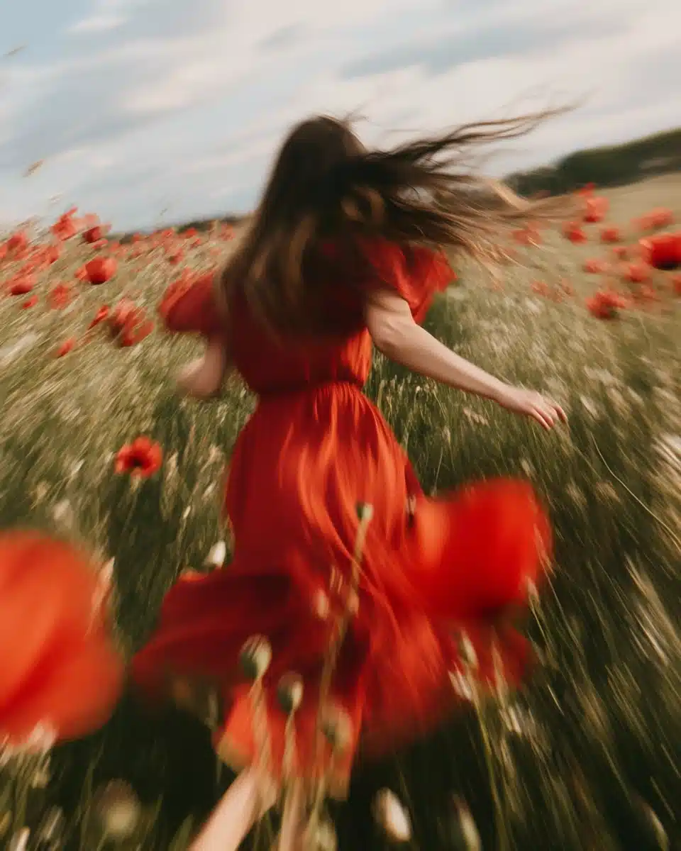 Blurry Girl in Poppies Midjourney提示词