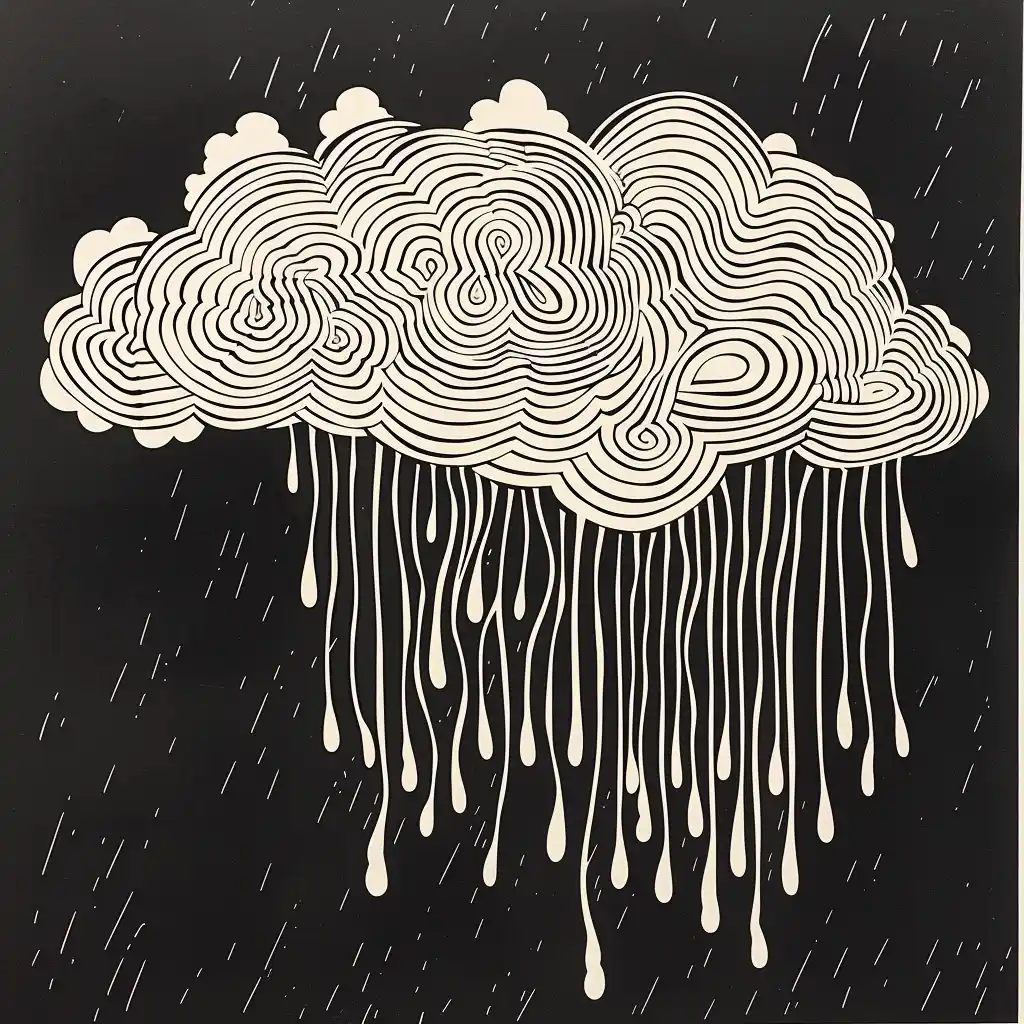 Linocut Rain Cloud by Arp Midjourney提示词