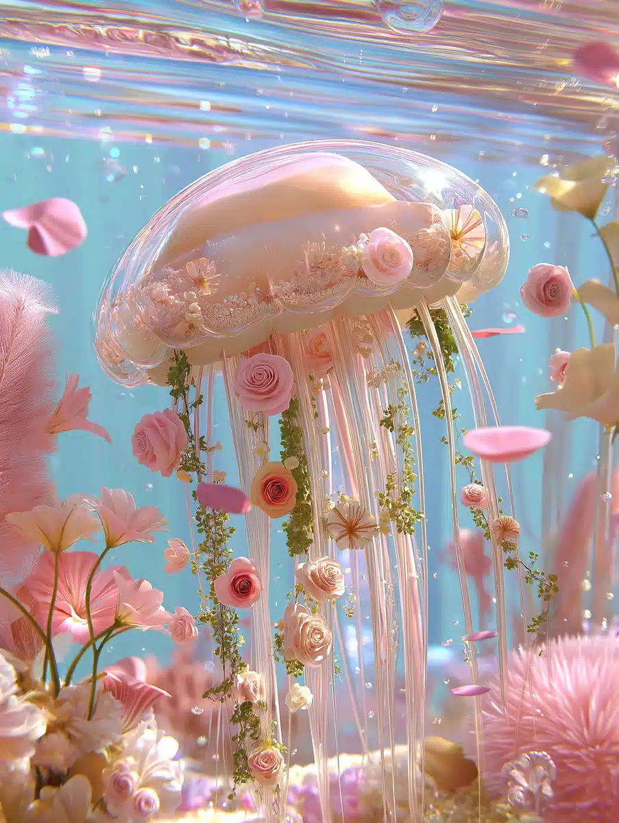 Ethereal Jellyfish Garden Scene Midjourney提示词