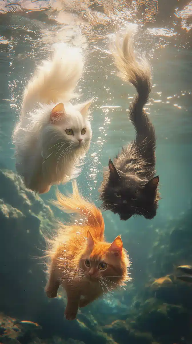Mermaid-Cats Underwater Photography Midjourney提示词