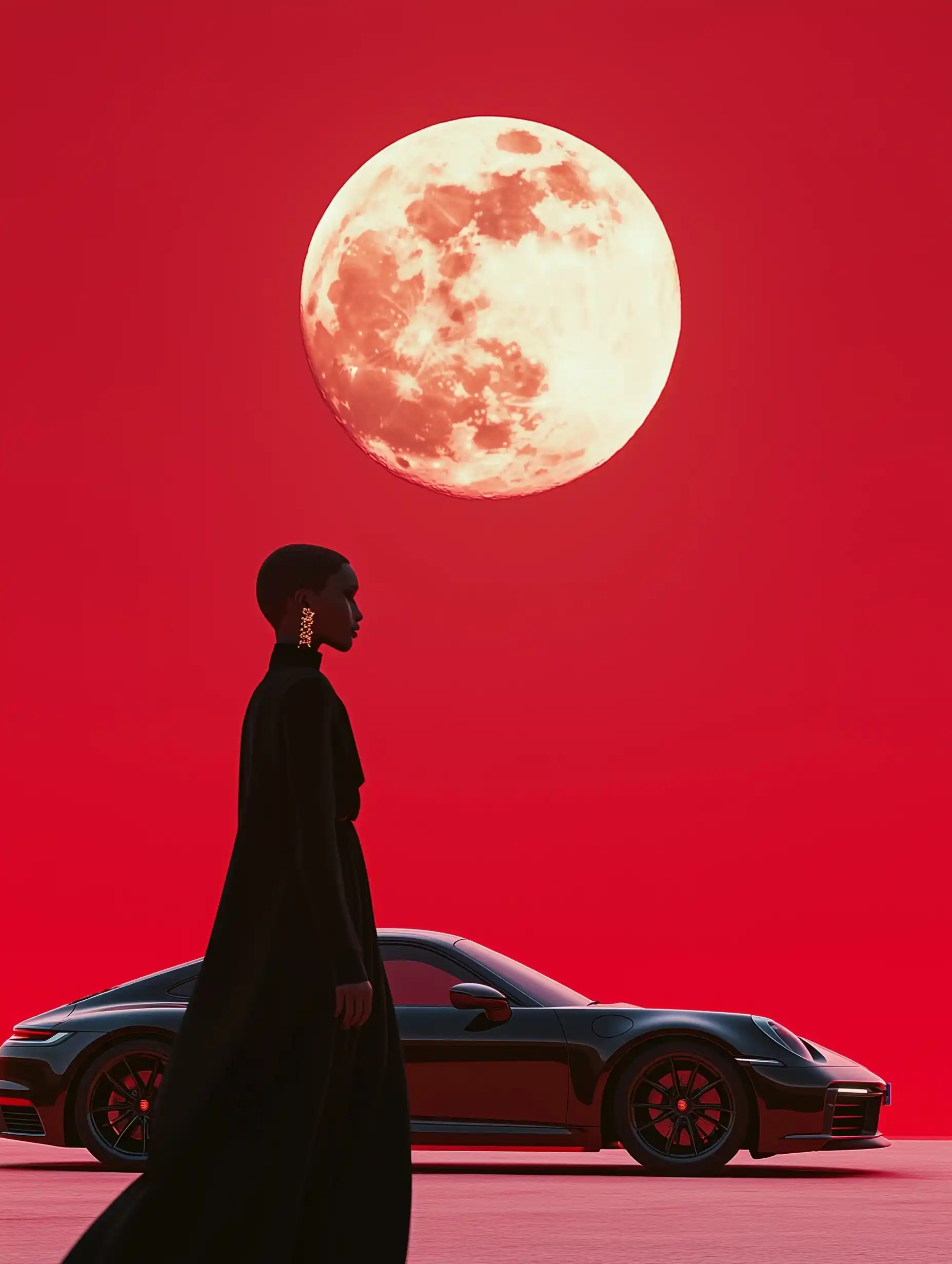 Minimalist Fashion Model with Porsche Midjourney提示词