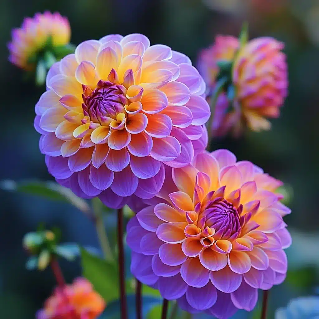 Closeup HD Pompom Dahlias Midjourney提示词