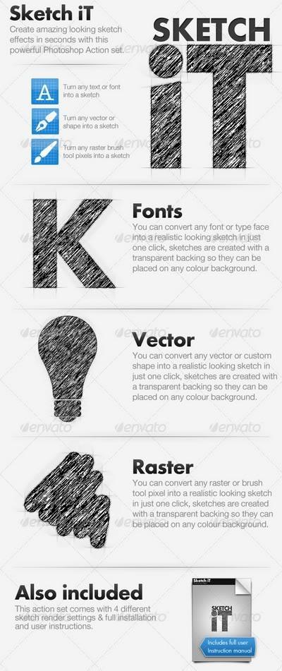 GraphicRiver 制作的PS系列动作之四----素描特效(含MAC系统动作) 