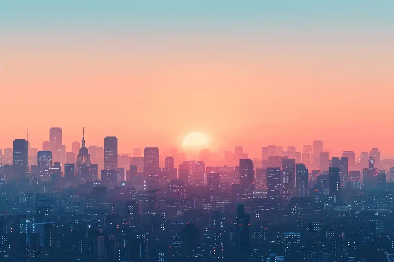 Minimalist City Sunrise Midjourney提示词