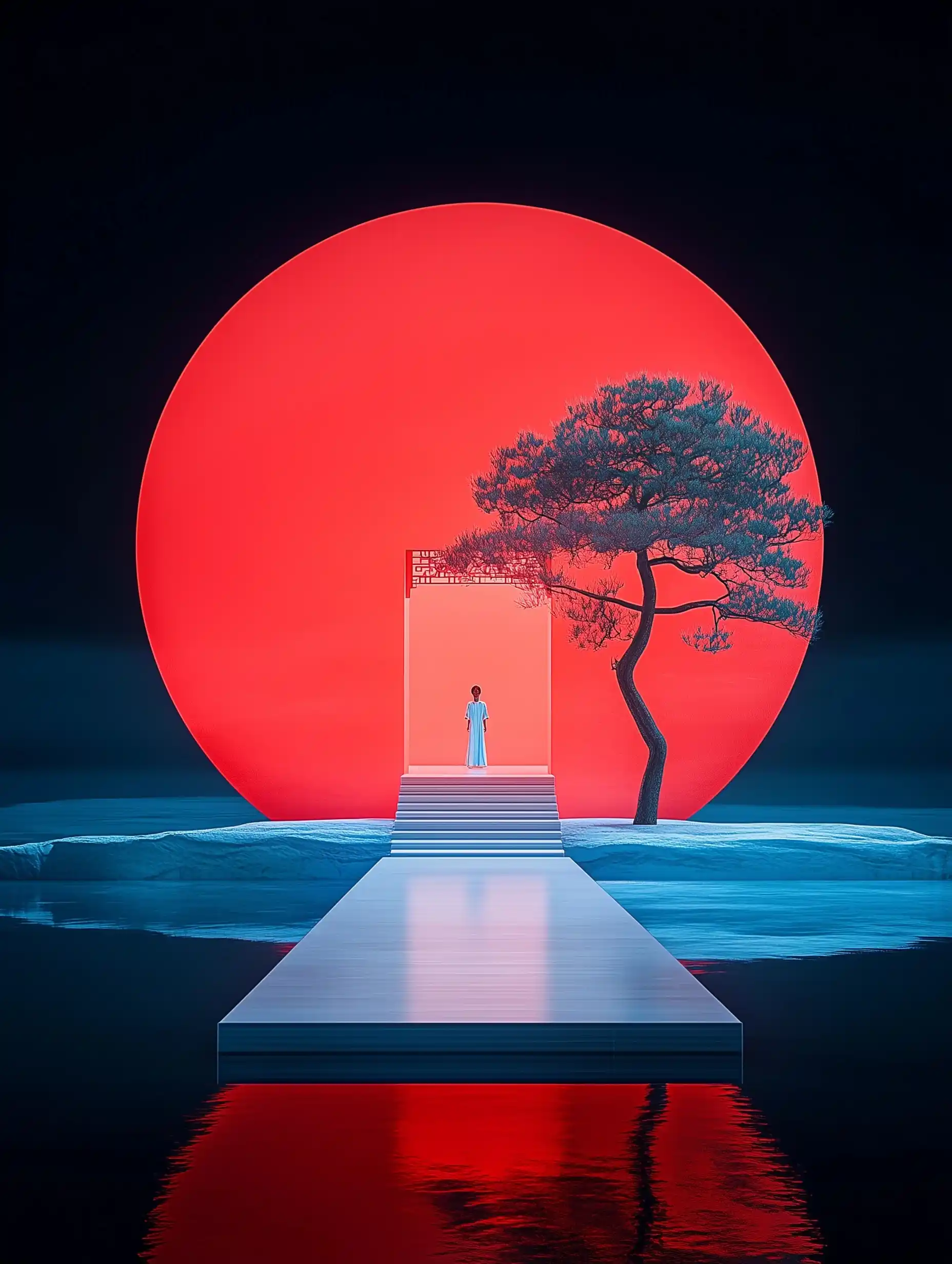 Surrealist Stage with Pines Midjourney提示词