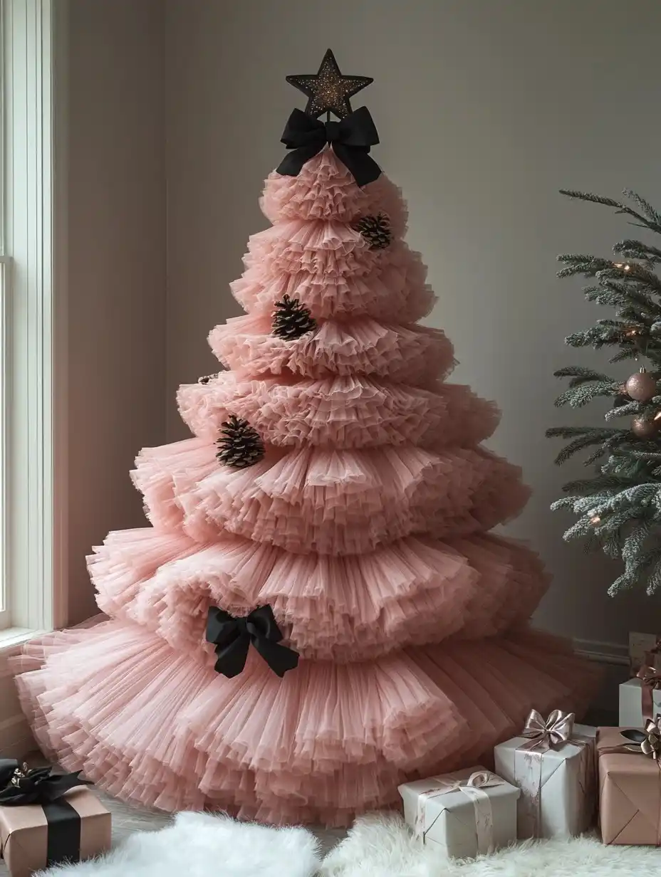 Tulle Christmas Tree Installation Midjourney提示词