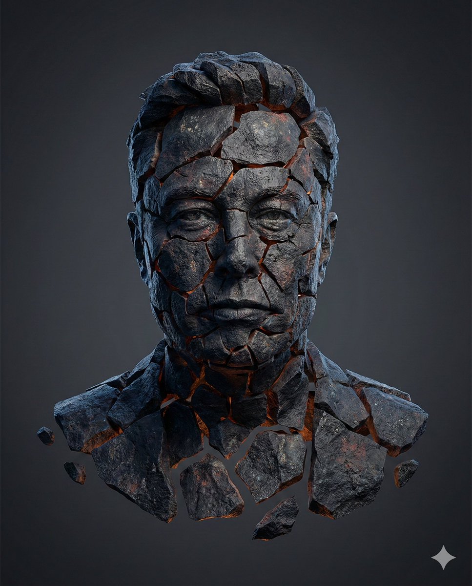 Elon Musk Volcanic Rock Bust 3D Render - Digital Art Nano Banana提示词
