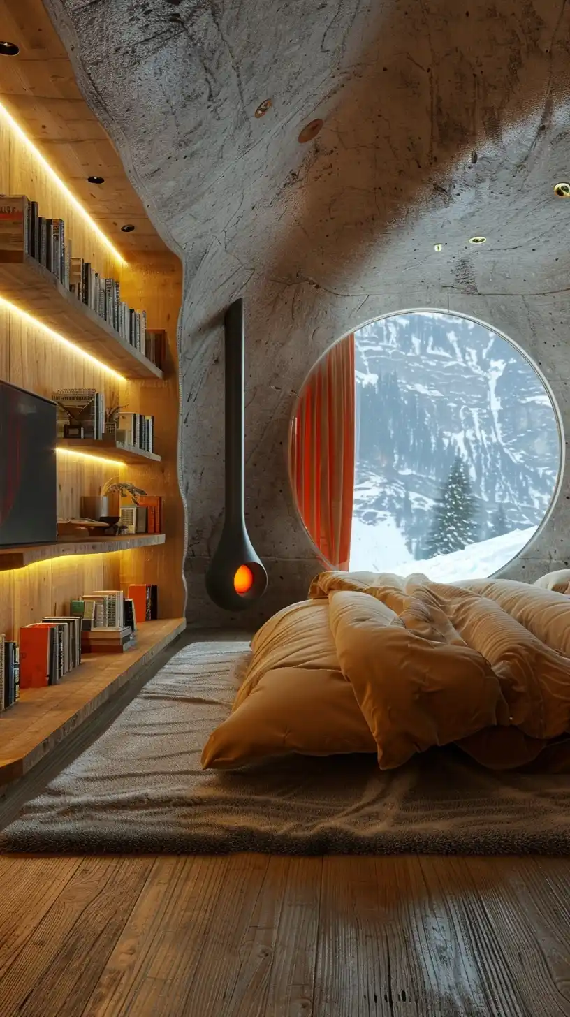 Modern Cave Bedroom Design Midjourney提示词