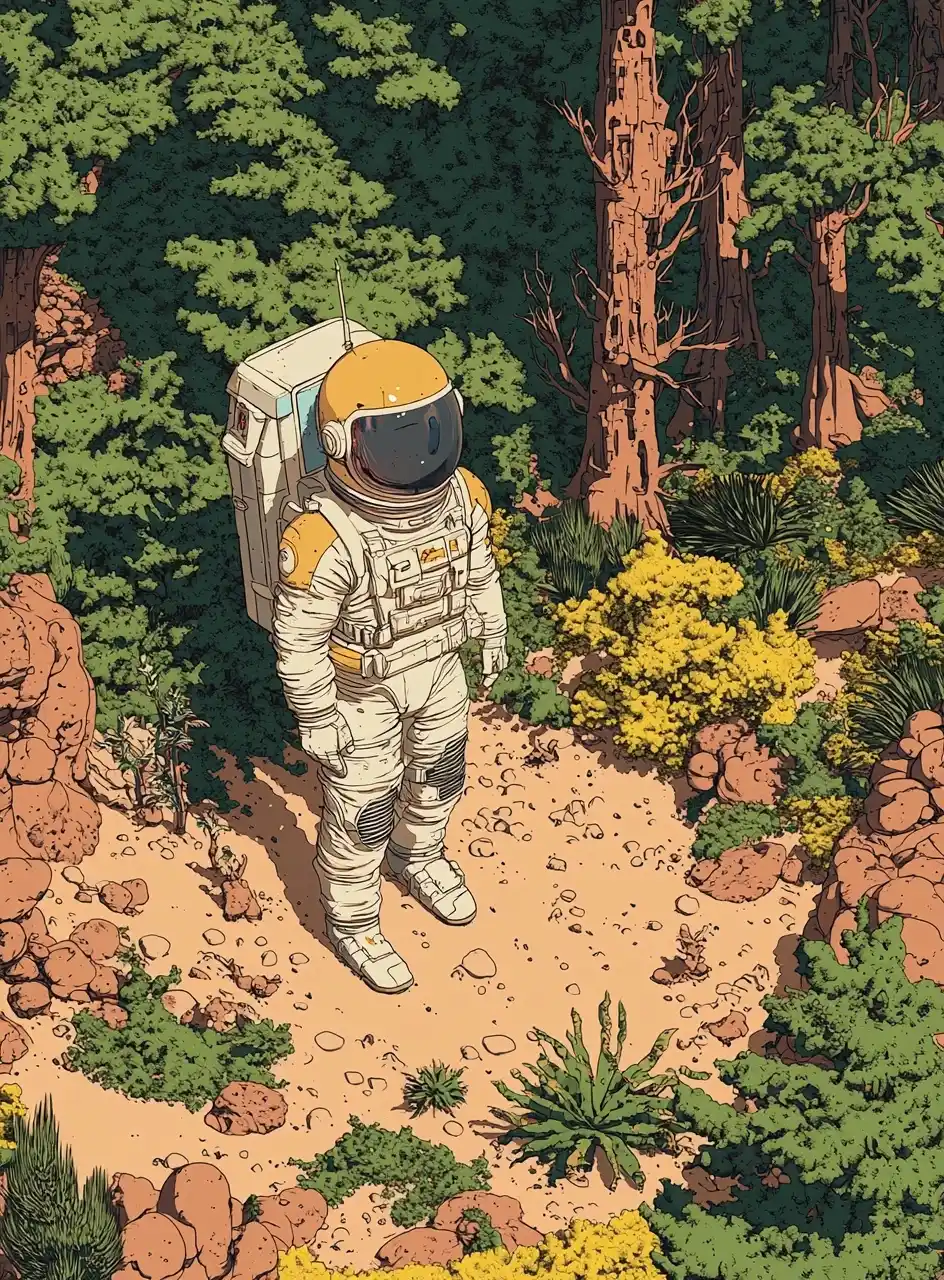 Maximalist Forest with Astronaut Midjourney提示词