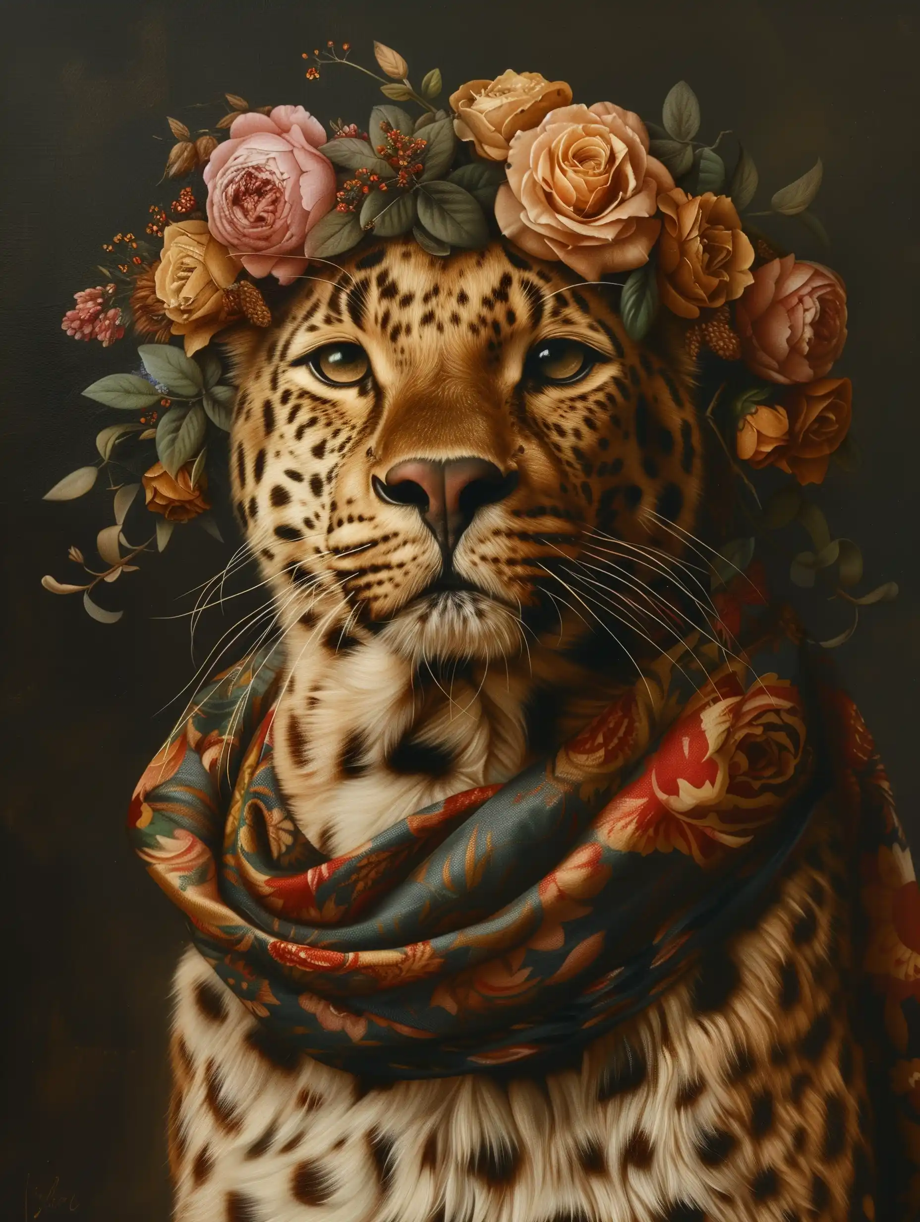Royal Leopard Oil Portrait Midjourney 提示词生成效果