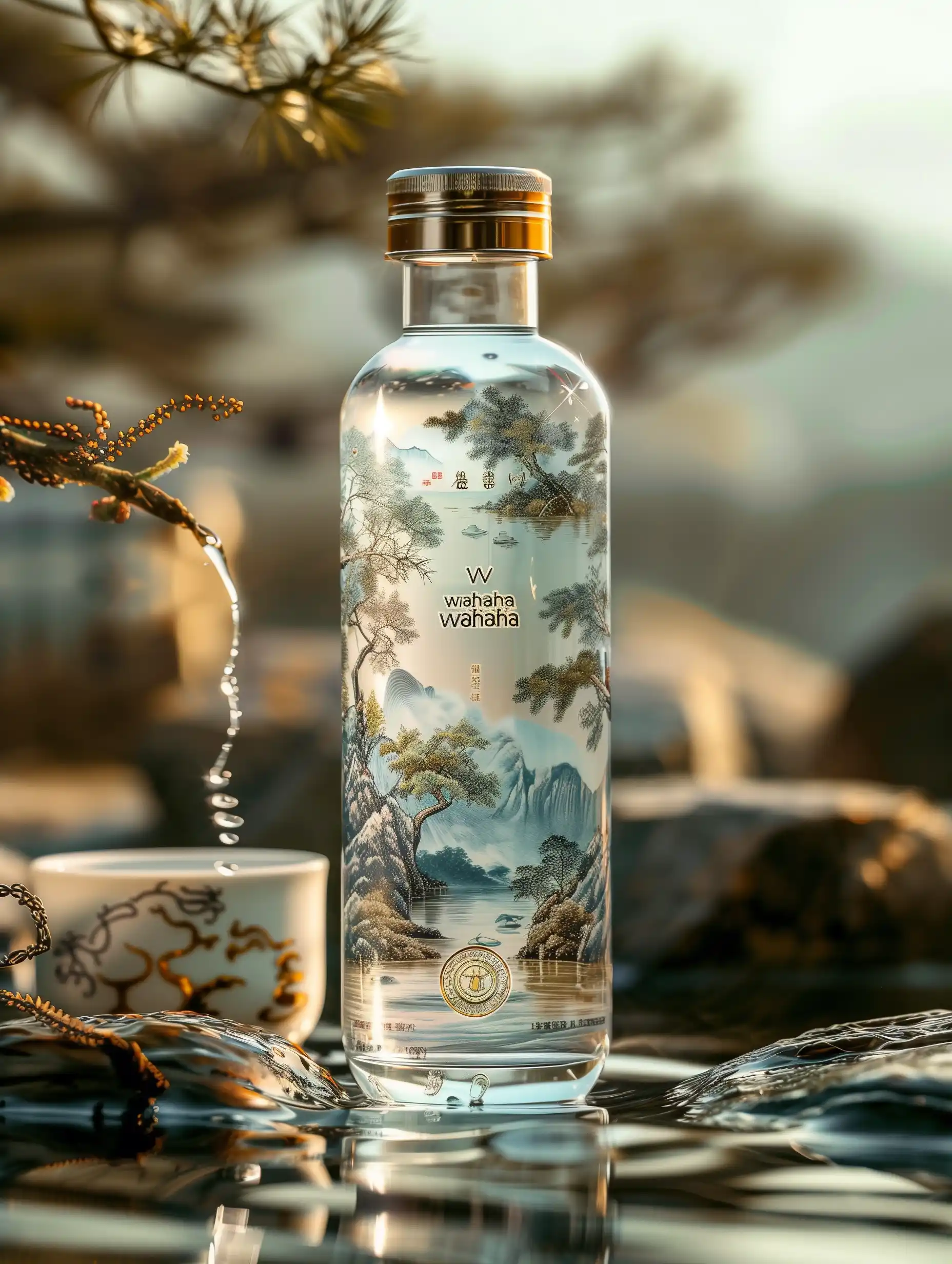Chinese Landscape Glass Bottle Midjourney提示词