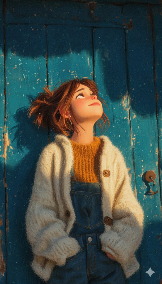 Whimsical Young Girl Digital Art - Sunny Blue Wall Portrait Nano Banana提示词