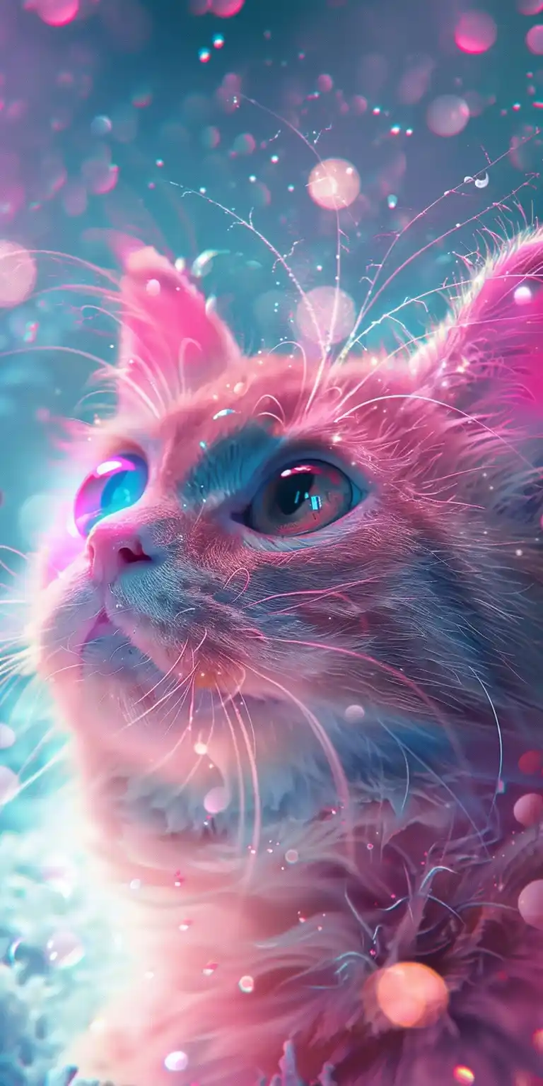 Pink Cat Closeup Fantasy Midjourney提示词