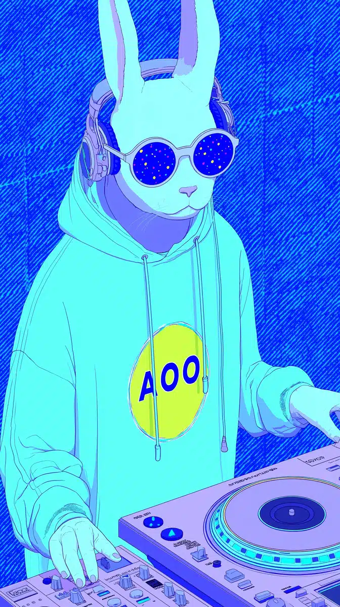 Whimsical Rabbit DJ Illustration Midjourney提示词