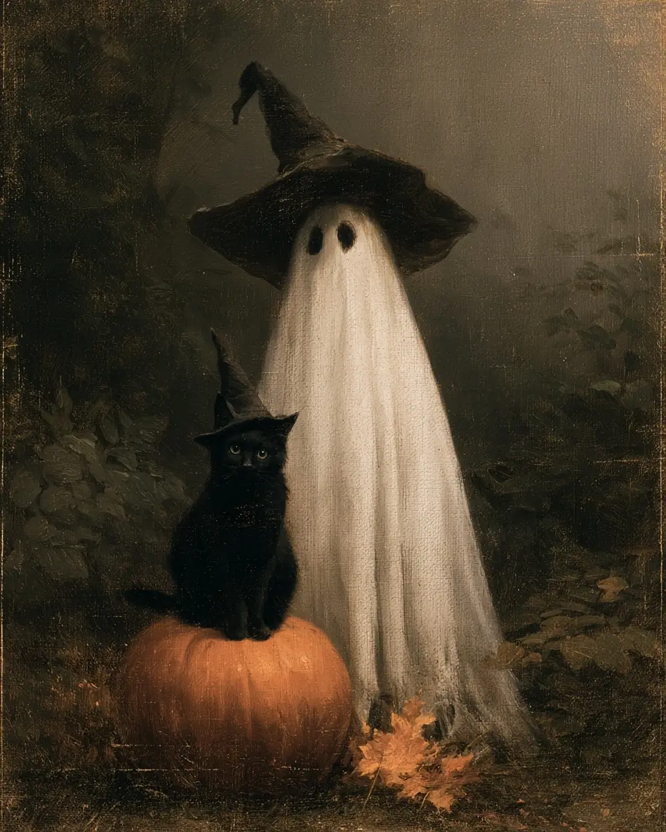 Vintage Halloween Oil Painting Midjourney提示词